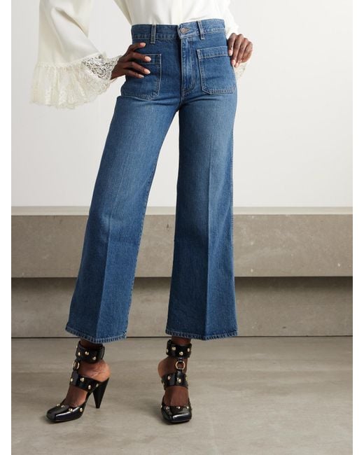 Chloé Blue Cropped High-Rise Bootcut Jeans