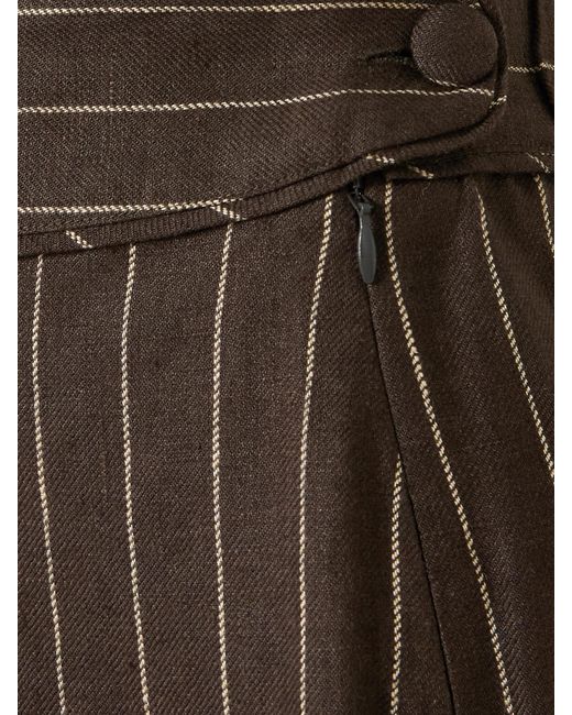 Posse Brown Thea Pleated Pinstriped Linen-Twill Straight-Leg Pants