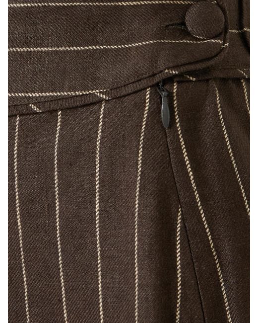 Posse Brown Thea Pleated Pinstriped Linen-Twill Straight-Leg Pants