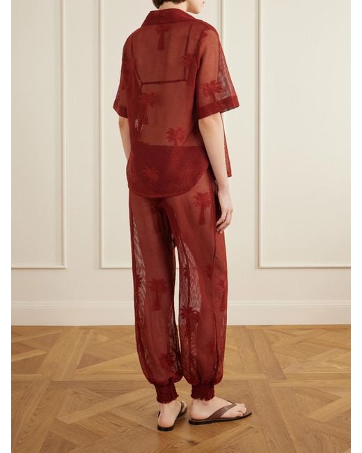 Johanna Ortiz Red Marsala Salty Cotton-Blend Mesh Shirt