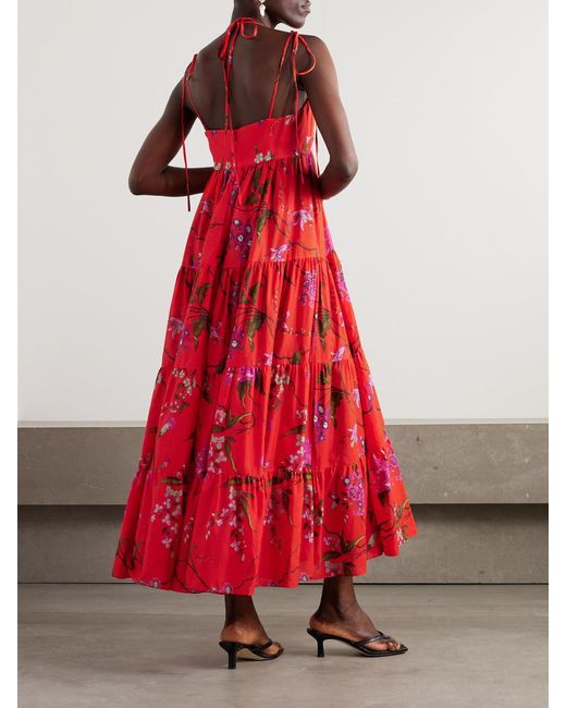 Erdem Floral-Print Tiered Cotton-Poplin Maxi Dress