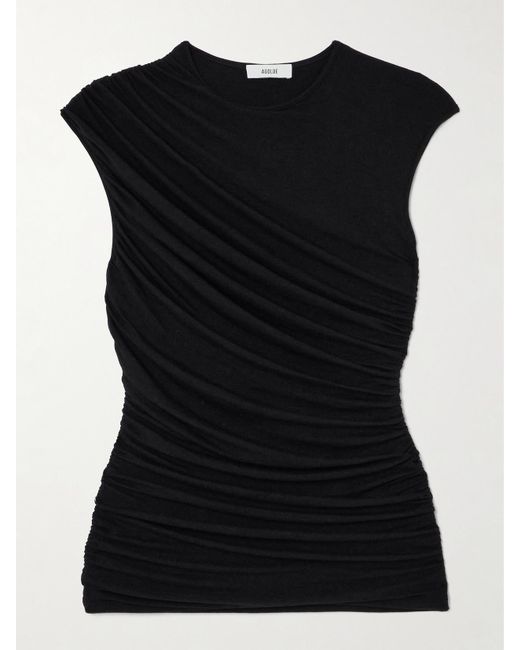 Agolde Black Ester Draped Stretch-Tencel Lyocell Jersey Tank