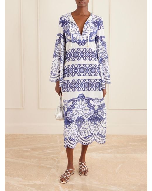 Borgo De Nor Blue Clea Scalloped Broderie Anglaise Cotton-Blend Midi Dress