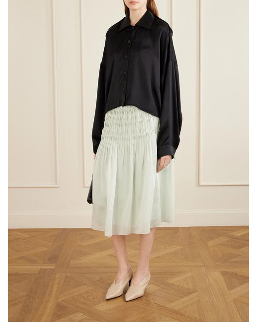 Khaite Black Bodine Silk-Satin Shirt