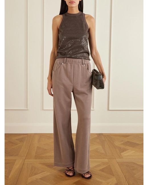 Brunello Cucinelli Brown Sequin-Embellished Stretch-Cotton Jersey Tank