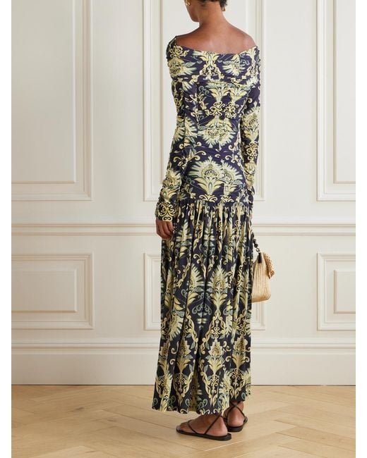 Farm Rio Multicolor Wonderful Arabesque Off-The-Shoulder Printed Stretch-Jersey Maxi Dress