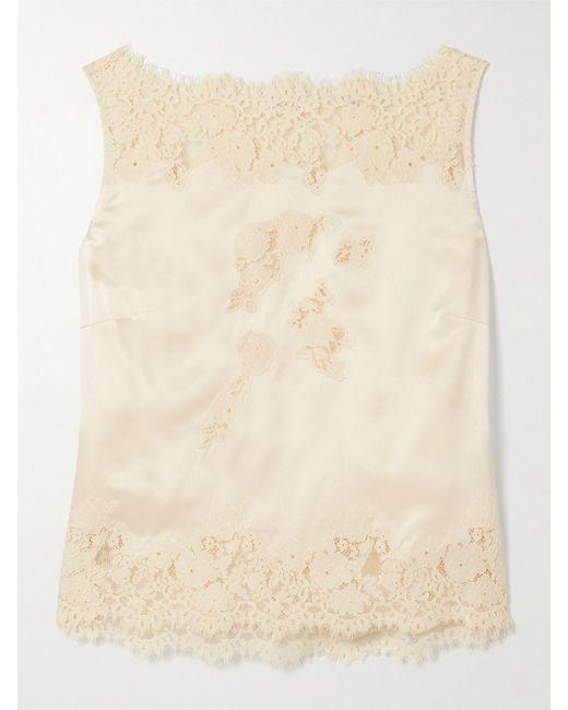 Doen Natural Viviane Lace-Trimmed Silk-Satin Top