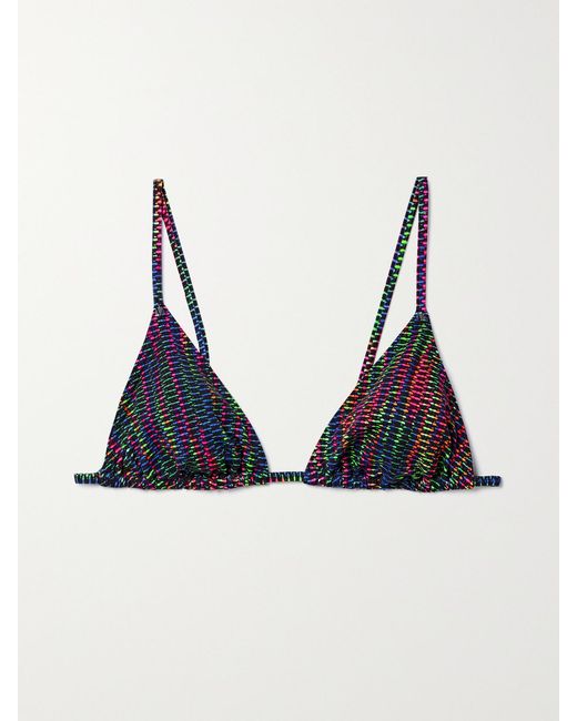 Eres Blue Rayon Printed Stretch Bikini Top