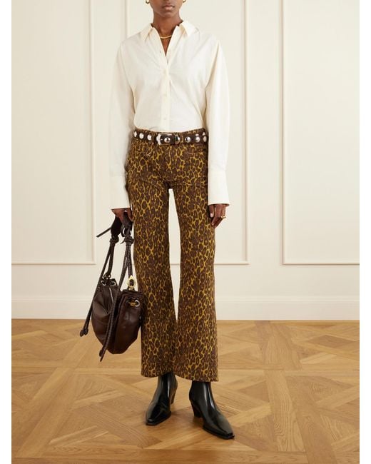 R13 Natural Joan Cropped Animal-Print Flared Jeans
