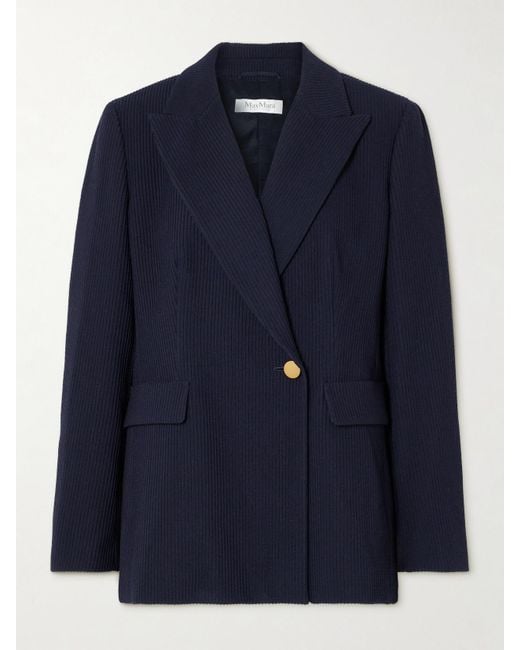 Max Mara Blue Pagano Blazer Aus Einer Gerippten Wollmischung