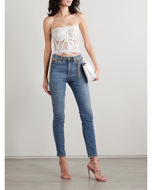 Dolce & Gabbana Blue Appliquéd High-Rise Skinny Jeans