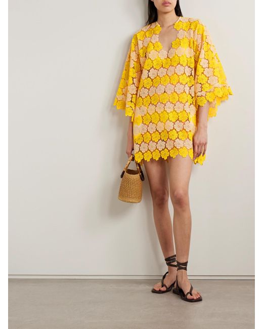 Miguelina Yellow Gianina Cotton Guipure Lace Kaftan