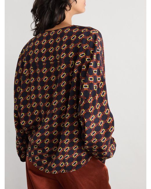 Dries Van Noten Brown Bluse Aus Bedrucktem Crêpe De Chine Aus Seide