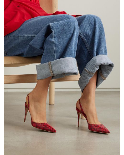 JENNIFER CHAMANDI Red Vittorio 105 Elaphe Point-Toe Slingback Pumps