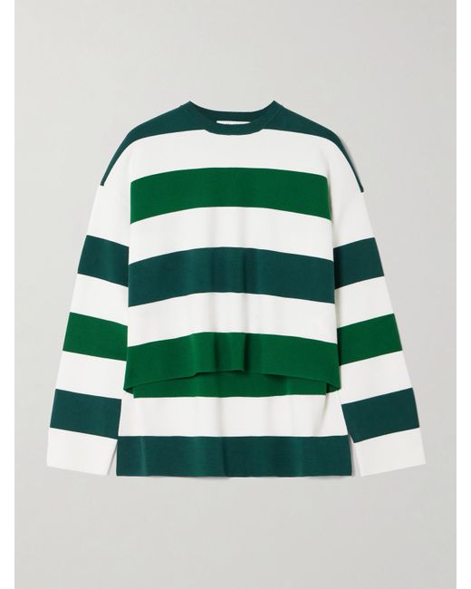 Max Mara Green Jesone Asymmetrisches T-Shirt Aus Jersey Mit Streifen