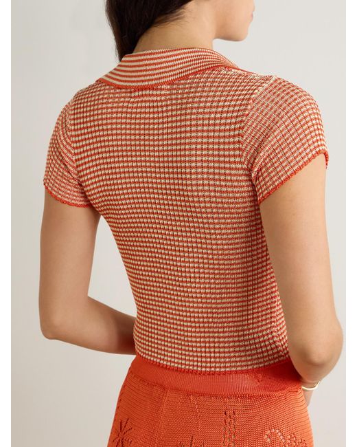 Calle Del Mar Orange Cropped Striped Ribbed-Knit Cardigan