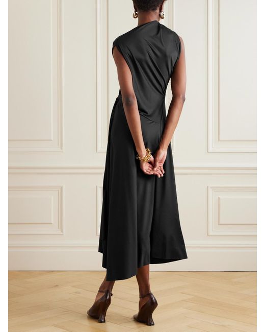 Victoria Beckham Black Asymmetric Draped Crepe Midi Dress