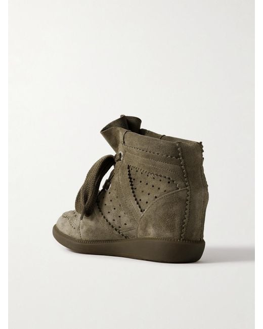 Isabel Marant Brown Bobby Perforated Suede Wedge Sneakers