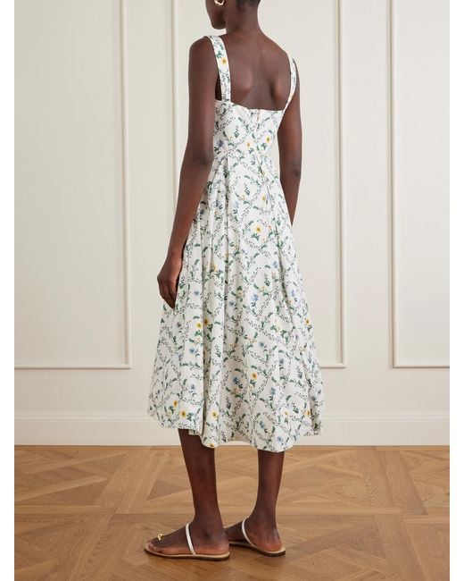 Agua Bendita White Alcaparra Brisa Floral-Print Embelished Cotton Midi Dress