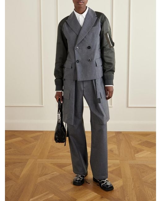Sacai Black Shell-Trimmed Wool Blazer