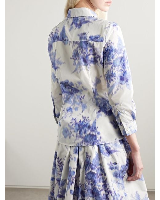 Carolina Herrera Blue Icon Floral-Print Taffeta Shirt