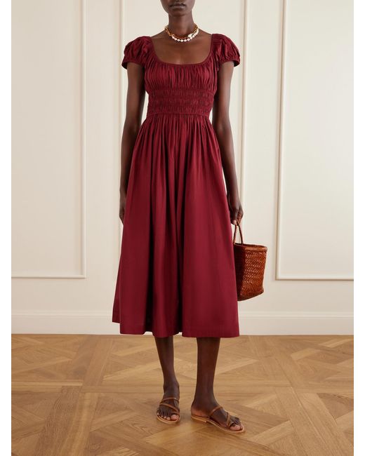 Doen Quinley Shirred Organic Cotton-Voile Midi Dress