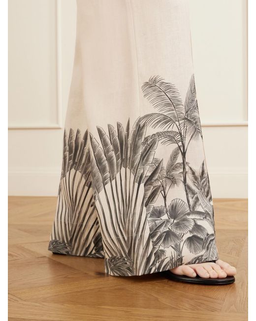 ANDRES OTALORA White Voz De Calma Printed Linen Wide-Leg Pants