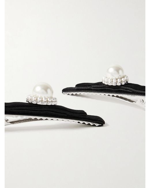 Jennifer Behr Black Minetta Set Aus Zwei Haarspangen Aus Samt Mit Kunstperlen Und Versilberten Details