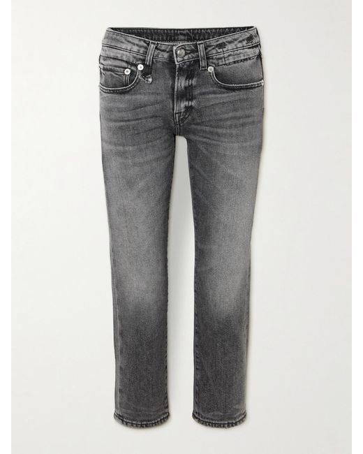 R13 Gray Boy Cropped Distressed Low-Rise Slim-Leg Jeans
