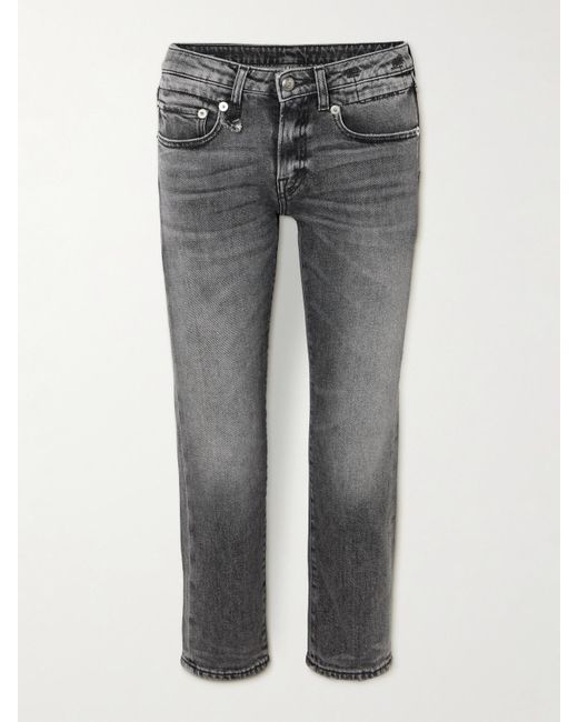 R13 Gray Boy Cropped Distressed Low-Rise Slim-Leg Jeans