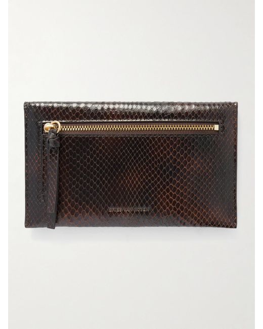 Dries Van Noten Black Mittelgroße Clutch Aus Leder Mit Schlangeneffekt