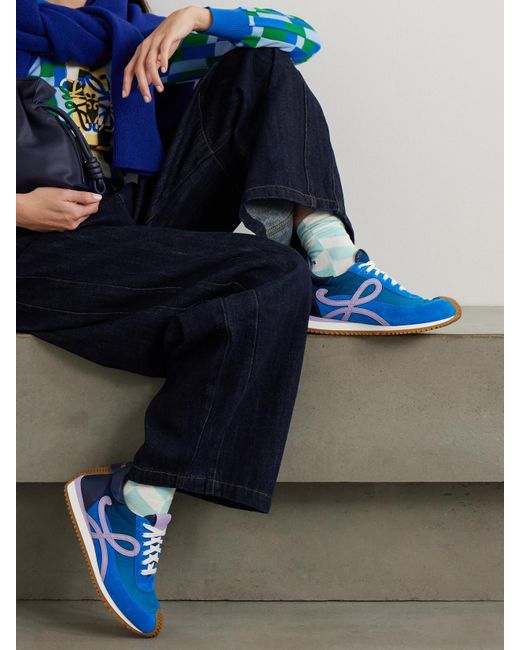 Loewe Blue Flow Runner 2.0 Leather-Trimmed Shell And Suede Sneakers