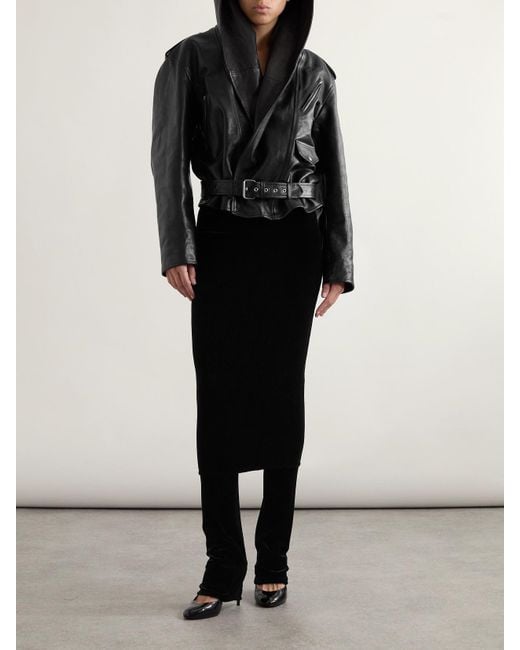 Alaïa Black Layered Stretch-Velvet Straight-Leg Pants