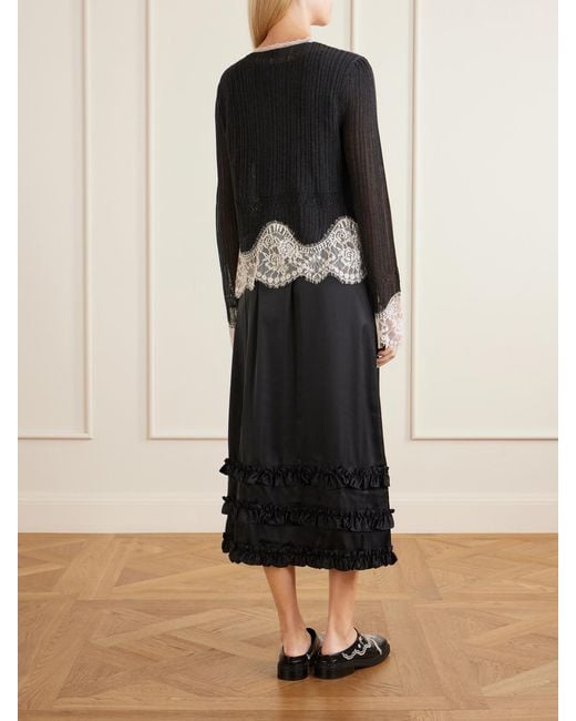 Anna Sui Black Lace-Trimmed Jersey Cardigan