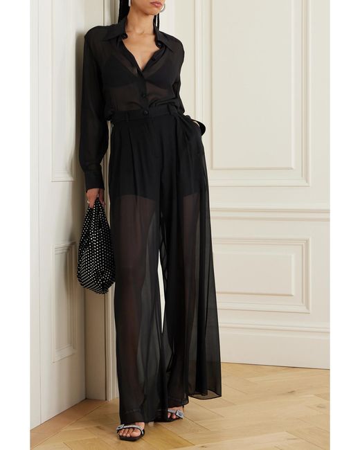 Dolce & Gabbana Black Silk-chiffon Wide-leg Pants