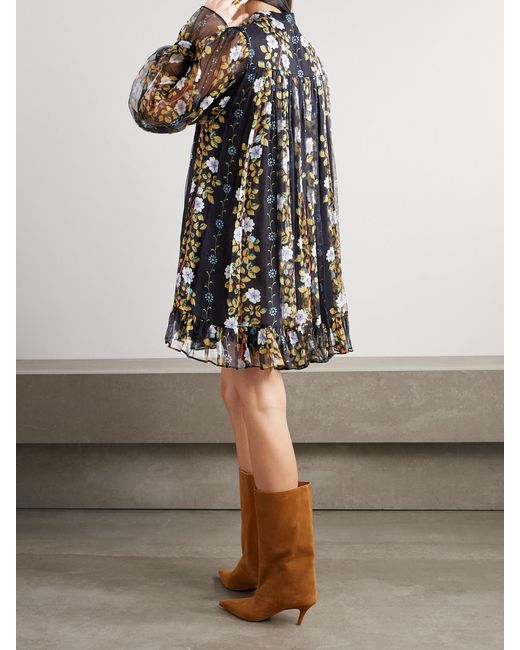 Etro Black Tie-Neck Floral-Print Silk-Crepon Mini Dress