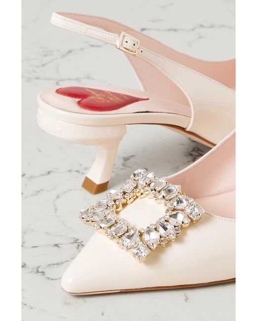 Roger Vivier Natural Virgule Strass Crystal-Embellished Patent-Leather Slingback Pumps