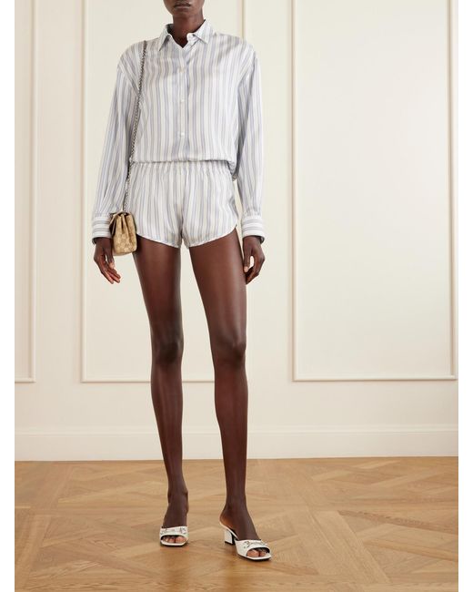 Gucci White Striped Logo-Jacquard Silk Shirt