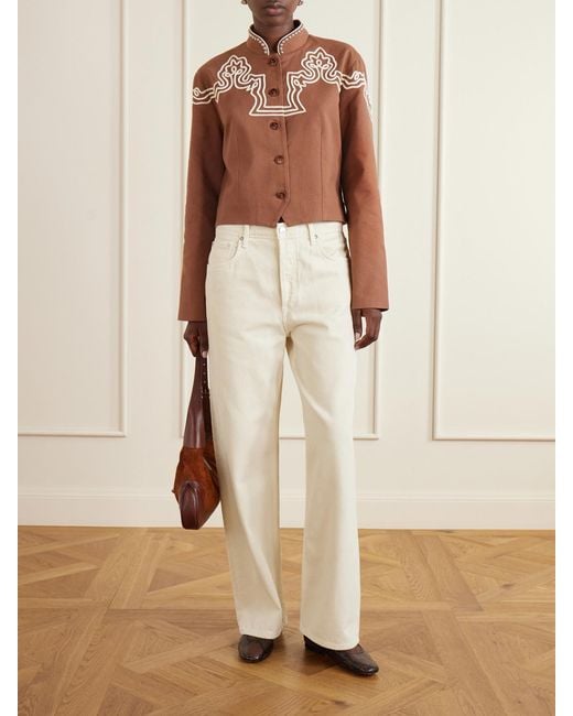 Alix Of Bohemia Brown Clarke Clove Spur Cropped Appliquéd Cotton-Poplin Jacket