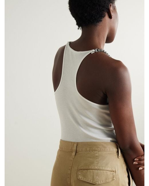 Stella McCartney White Chain-Embellished Ribbed Cotton-Blend Jersey Tank