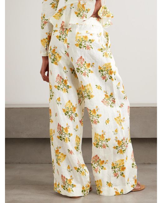 Agua Bendita Metallic Tota Cordillera Floral-Print Linen Wide-Leg Pants