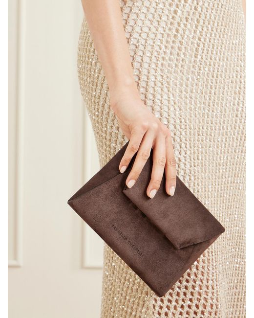 Brunello Cucinelli Brown Envelope Suede Mini Clutch