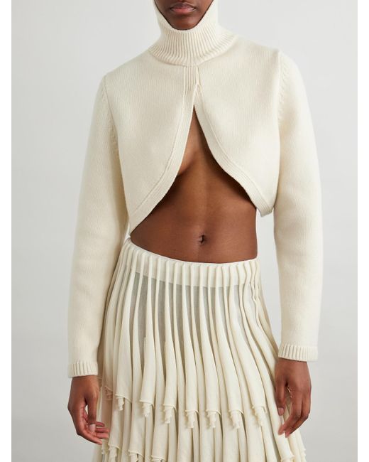 Alaïa Natural Cropped Cashmere-Blend Turtleneck Sweater