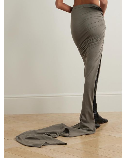 Rick Owens Gray Edfu Asymmetric Ruched Cotton-Jersey Maxi Skirt