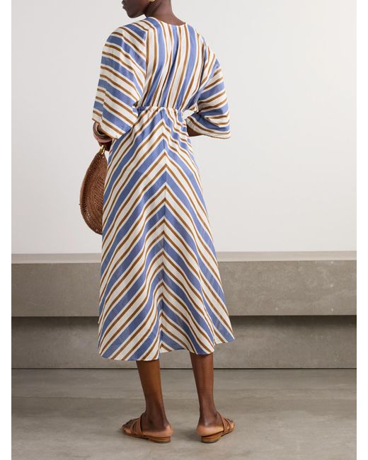 Eres Blue Sailor Summer Striped Cotton-Voile Kaftan