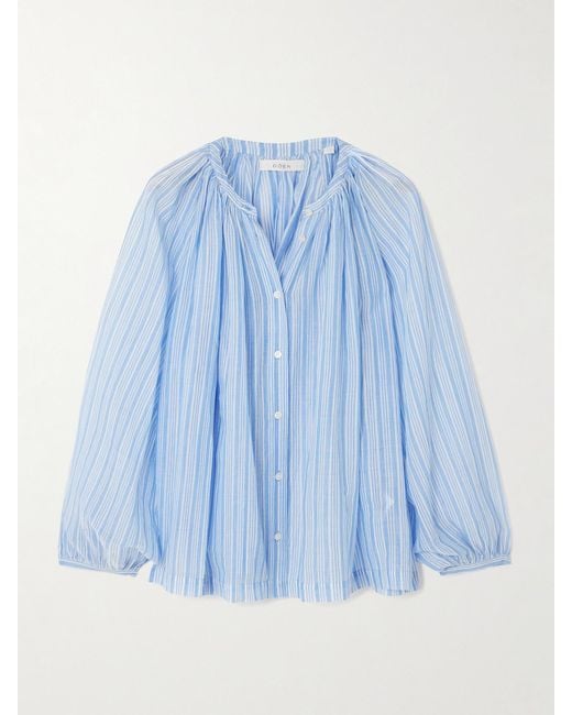 Doen Blue Jonie Striped Organic Cotton-Voile Blouse