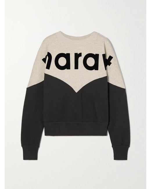 Isabel Marant Black Houston Flocked Two-Tone Cotton-Blend Jersey Sweatshirt