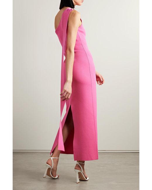Adam Lippes Pink One-Shoulder Draped Recycled Knitted Maxi Dress