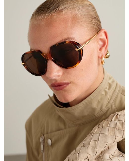 Bottega Veneta Brown Drop Round-Frame Tortoiseshell Acetate And-Tone Sunglasses