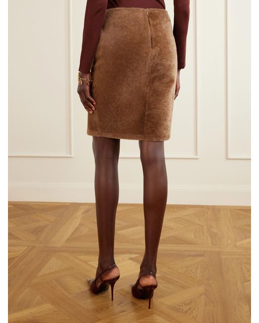 Saint Laurent Brown Shearling Midi Skirt
